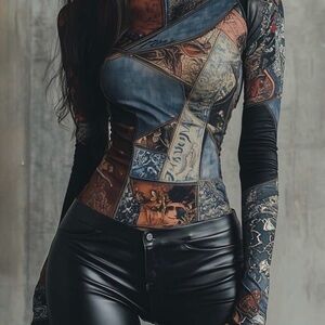 STYLEWE Multicolor Patchwork Turtleneck Top. Like New!